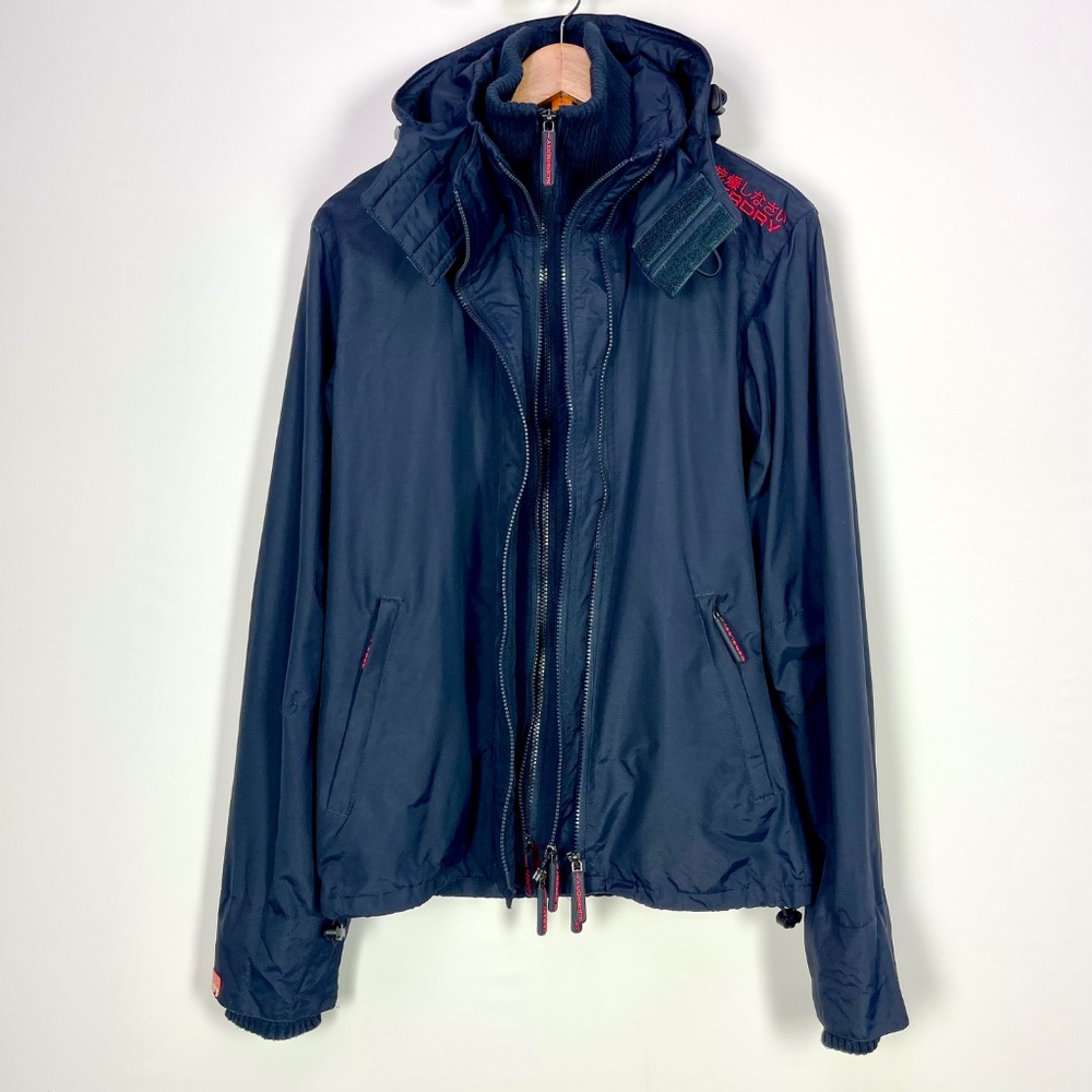 Superdry Japan Hooded Windcheater Jacket Navy Red Windbreaker Mens M Gorpcore